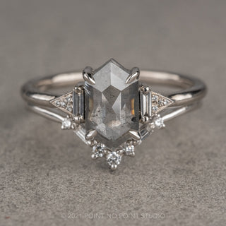 1.26 Carat Salt and Pepper Hexagon Diamond Engagement Ring, Azalea Setting, 14K White Gold