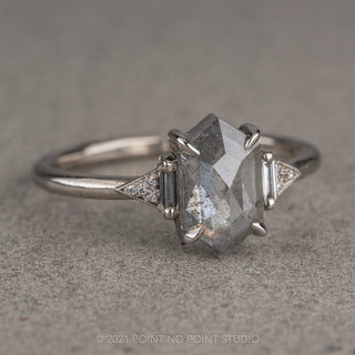 1.26 Carat Salt and Pepper Hexagon Diamond Engagement Ring, Azalea Setting, 14K White Gold