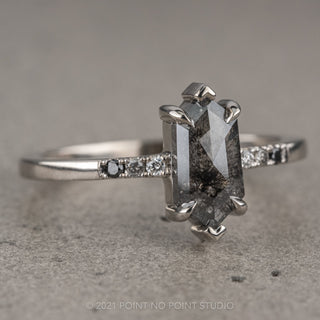 1.32 Carat Salt and Pepper Hexagon Diamond Engagement Ring, Sirena Setting, 14K White Gold