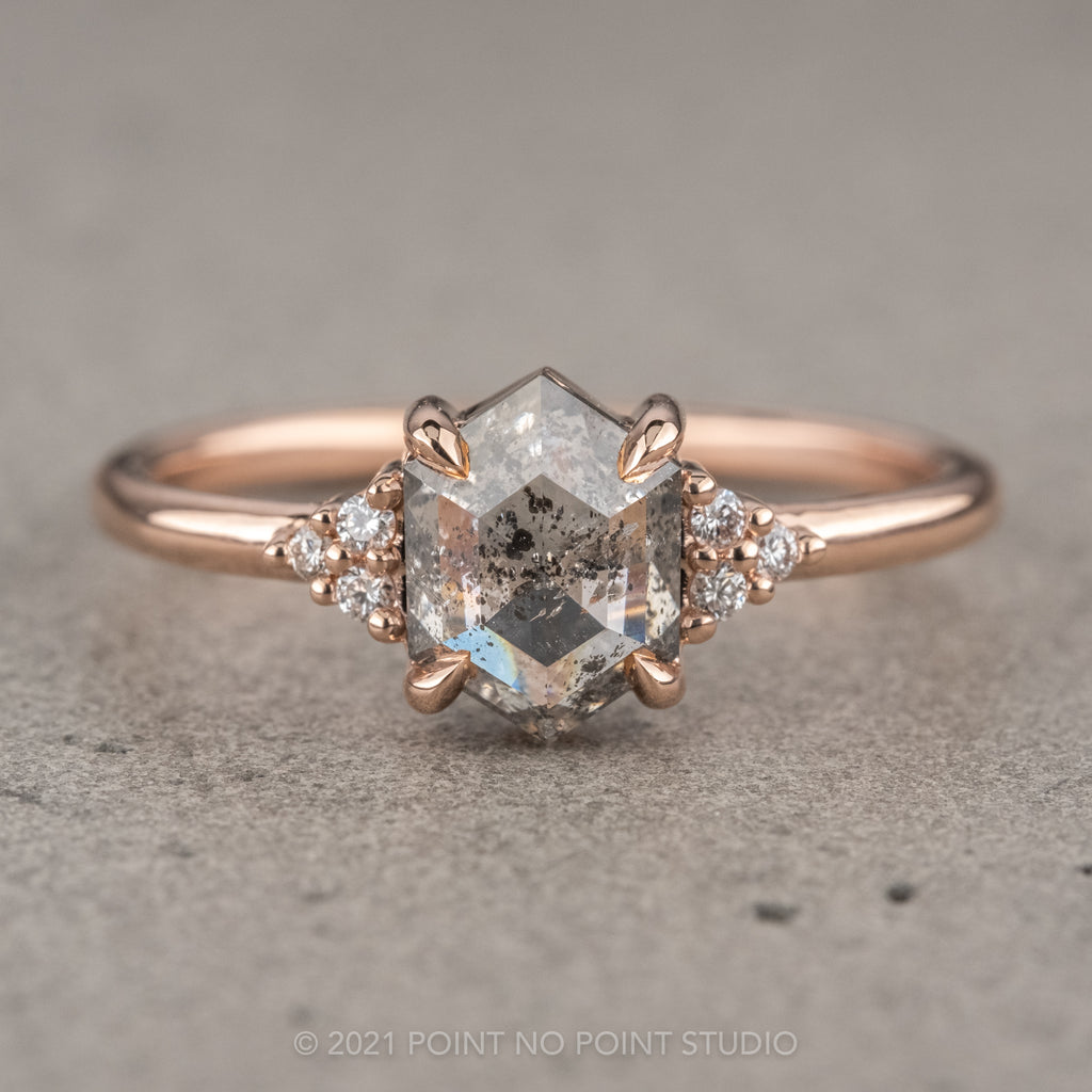 Salt and Pepper Hexagon Engagement Ring, Point No Point Studio