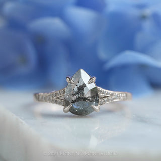 Salt & Pepper Pear Diamond Engagement Ring