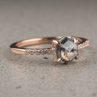 .93 Carat Salt and Pepper Hexagon Diamond Engagement Ring, Jules Setting, 14K Rose Gold