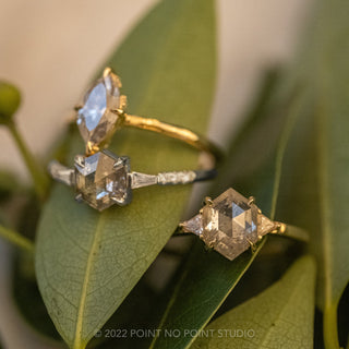 1.38 Carat Salt and Pepper Hexagon Diamond Engagement Ring, Eliza Setting, Platinum