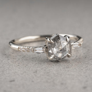 1.38 Carat Salt and Pepper Hexagon Diamond Engagement Ring, Eliza Setting, Platinum