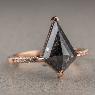 2.20 Carat Black Speckled Kite Diamond Engagement Ring, Jules Setting, 14K Rose Gold