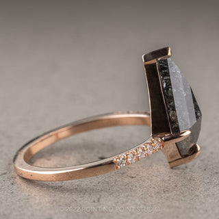 2.20 Carat Black Speckled Kite Diamond Engagement Ring, Jules Setting, 14K Rose Gold