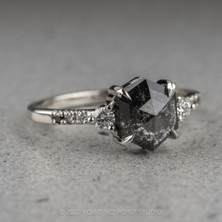 1.42 Carat Black Speckled Hexagon Diamond Engagement Ring, Ombre Eliza Setting, Platinum