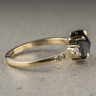 1.42 Carat Black Speckled Hexagon Diamond Engagement Ring, Ombre Eliza Setting, 14K Yellow Gold