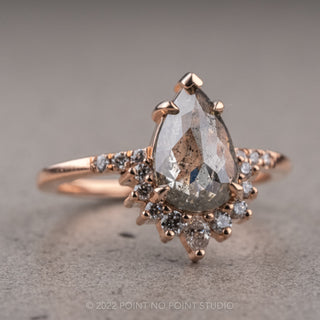 1.70 Carat Salt and Pepper Pear Diamond Engagement Ring, Avaline Setting, 14k Rose Gold