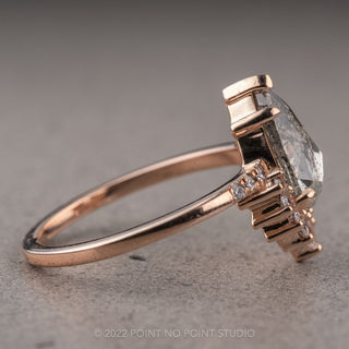 2.12 Carat Salt and Pepper Pear Diamond Engagement Ring, Avaline Setting, 14k Rose Gold