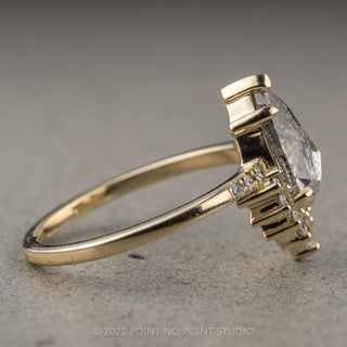 1.46 Carat Salt and Pepper Pear Diamond Engagement Ring, Avaline Setting, 14k Yellow Gold