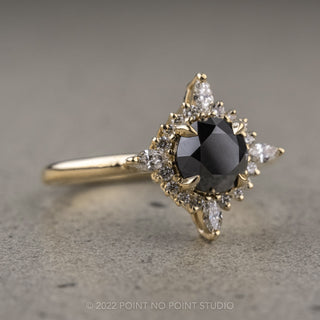 1.15 Carat Black Round Diamond Engagement Ring, Cosette Setting, 14K Yellow Gold