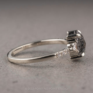 1.21 Carat Salt and Pepper Hexagon Diamond Engagement Ring, Eliza Setting, 14K White Gold