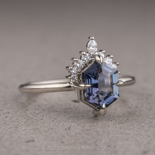 1.33 Carat Blue Hexagon Sapphire Engagement Ring, Ava Setting, 14k White Gold
