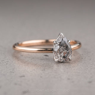 1 Carat Salt and Pepper Pear Diamond Engagement Ring, Tulip Setting, 14K Rose Gold and 14K White Gold