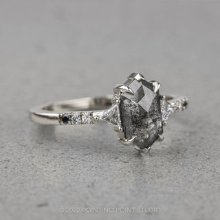 1.42 Carat Salt and Pepper Hexagon Diamond Engagement Ring, Eliza Setting, 14K White Gold