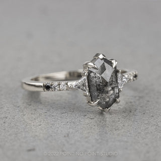 1.42 Carat Salt and Pepper Hexagon Diamond Engagement Ring, Ombre Eliza Setting, Platinum