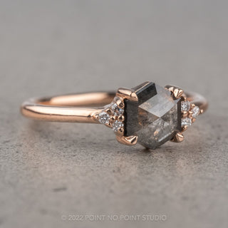 .95 Carat Salt and Pepper Hexagon Engagement Ring, Quinn Setting, 14k Rose Gold