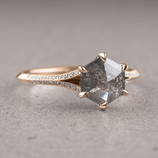 1.36 Carat Salt and Pepper Hexagon Diamond Engagement Ring, Mackenzie Setting, 14K Yellow Gold