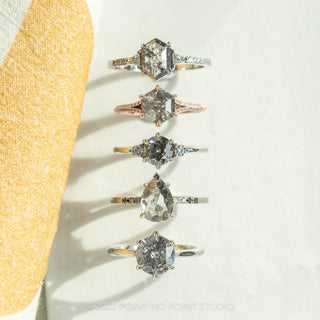 1.36 Carat Salt and Pepper Hexagon Diamond Engagement Ring, Mackenzie Setting, 14K Rose Gold