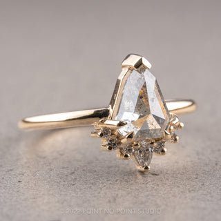 1.61 Carat Salt and Pepper Geo Pear Diamond Engagement Ring, Ava Setting, 14K Yellow Gold