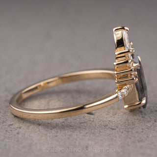 1.24 Carat Salt and Pepper Hexagon Diamond Engagement Ring, Avaline Setting, 14K Yellow Gold