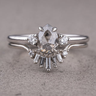 1.24 Carat Salt and Pepper Pear Diamond Engagement Ring, Zoe Setting, 14K White Gold