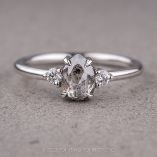 1.24 Carat Salt and Pepper Pear Diamond Engagement Ring, Zoe Setting, 14K White Gold