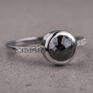 1.98 Carat Black Round Diamond Engagement Ring, Jules Setting, 14k White Gold