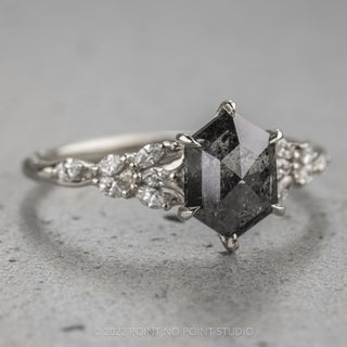 1.93 Carat Salt and Pepper Hexagon Diamond Engagement Ring, Winnie Setting, 14K White Gold