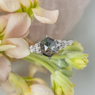 1.93 Carat Salt and Pepper Hexagon Diamond Engagement Ring, Winnie Setting, Platinum