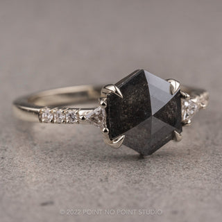 1.51 Carat Black Hexagon Diamond Engagement Ring, Eliza Setting, 14K White Gold