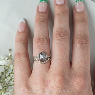 2.26 Carat Salt and Pepper Hexagon Engagement Ring, Quinn Setting, 14K White Gold