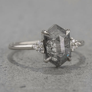 2.26 Carat Salt and Pepper Hexagon Engagement Ring, Quinn Setting, Platinum