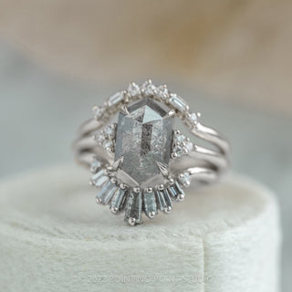 2.26 Carat Salt and Pepper Hexagon Engagement Ring, Quinn Setting, 14K White Gold
