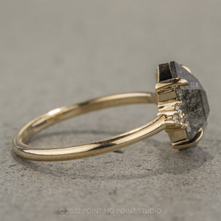 2.26 Carat Salt and Pepper Hexagon Engagement Ring, Quinn Setting, 14K Yellow Gold