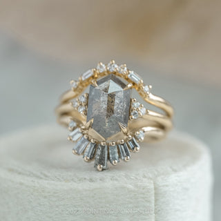 1.46 Carat Salt and Pepper Hexagon Engagement Ring, Quinn Setting, 14K Yellow Gold