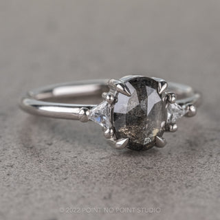 1.34 Carat Salt and Pepper Oval Diamond Engagement Ring, Zoe Setting, 14K White Gold