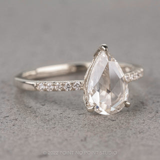 1.40 Carat Clear Pear Diamond Engagement Ring, Juliette Setting, 14k White Gold