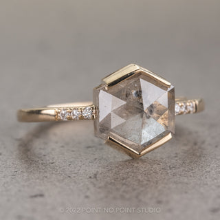 2.08 Carat Icy Grey Hexagon Diamond Engagement Ring, Jules Setting, 14K Yellow Gold