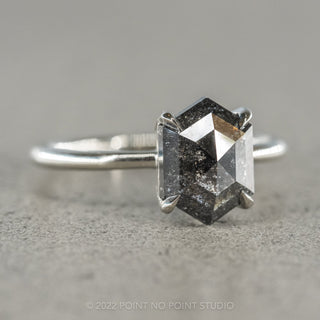 2.63 Carat Black Speckled Hexagon Diamond Engagement Ring, Jane Setting, 14K White Gold