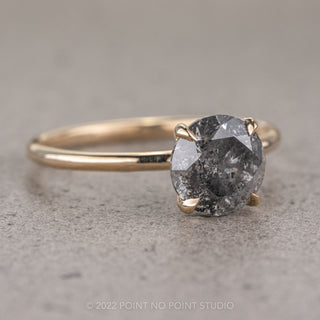 1.97 Carat Salt and Pepper Round Diamond Engagement Ring, Jane Setting, 14k Yellow Gold