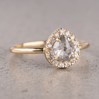 .99 Carat Salt and Pepper Pear Diamond Engagement Ring, Halo Setting, 14K Yellow Gold