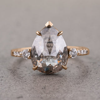 3.54 Carat Salt and Pepper Pear Diamond Engagement Ring, Eliza Setting, 14K Rose Gold