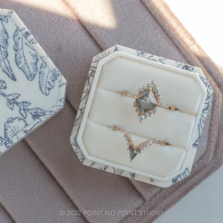 1.78 Carat Salt and Pepper Lozenge Diamond Engagement Ring, Alexandria Setting, 14k Rose Gold