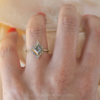 1.78 Carat Salt and Pepper Lozenge Diamond Engagement Ring, Alexandria Setting, 14k Yellow Gold