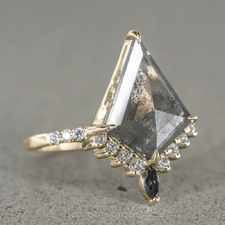 2.09 Carat Salt and Pepper Kite Diamond Engagement Ring, Avaline Setting, 14K Yellow Gold