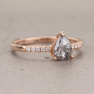 1.02 Carat Salt and Pepper Pear Diamond Engagement Ring, Juliette Setting, 14K Rose Gold