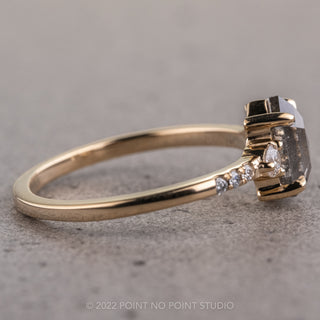 1.35 Carat Salt and Pepper Hexagon Diamond Engagement Ring, Eliza Setting, 14K Yellow Gold