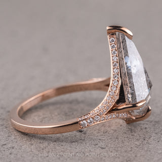 3.76 Carat Salt and Pepper Kite Diamond Engagement Ring, River Setting, 14K Rose Gold